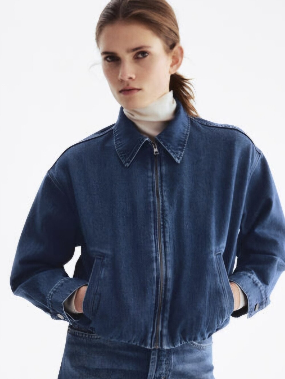 H&M Blue Denim Zip-Front Jean Jacket